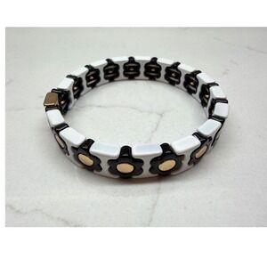 Black White Gold Floral Tile Stretch Bracelet Logo Bangle NWOT